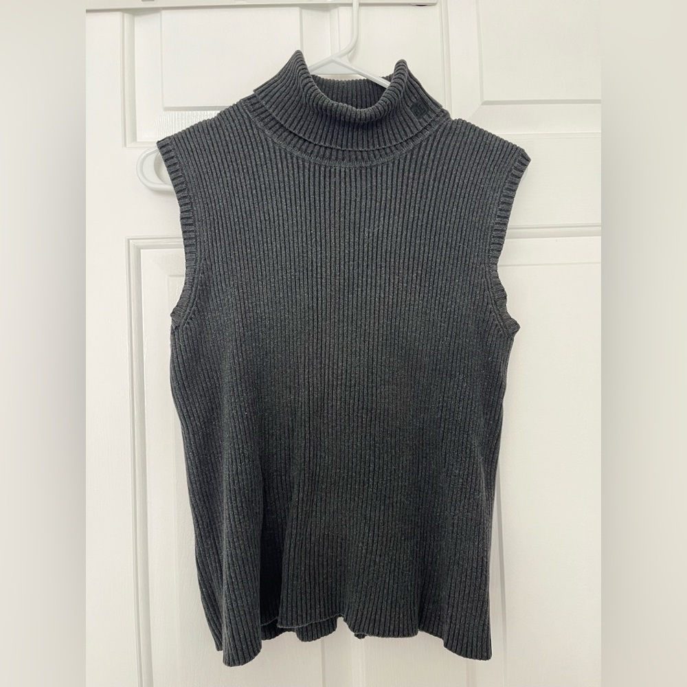 Ralph Lauren Charcoal Ribbed Sleeveless Turtleneck Sweater